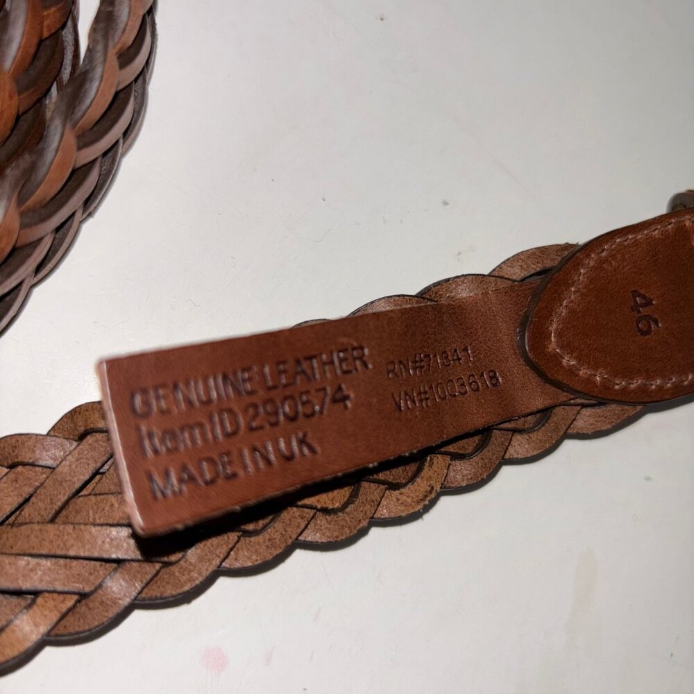 NEW LL Bean Braided Brown Genuine Leather Belt Brass Buckle SIZE 46 - Picture 3 of 6